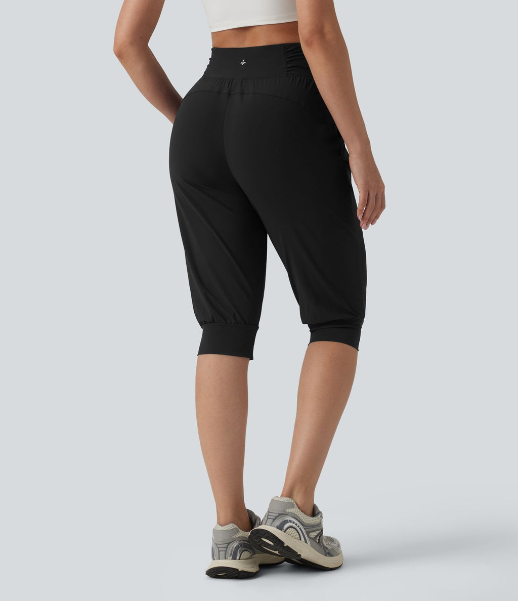 Jogging de danse fuselé 7/8 froncé séchage rapide effet frais InstantCool taille haute avec cordon de serrage et poches, protection solaire UPF40+