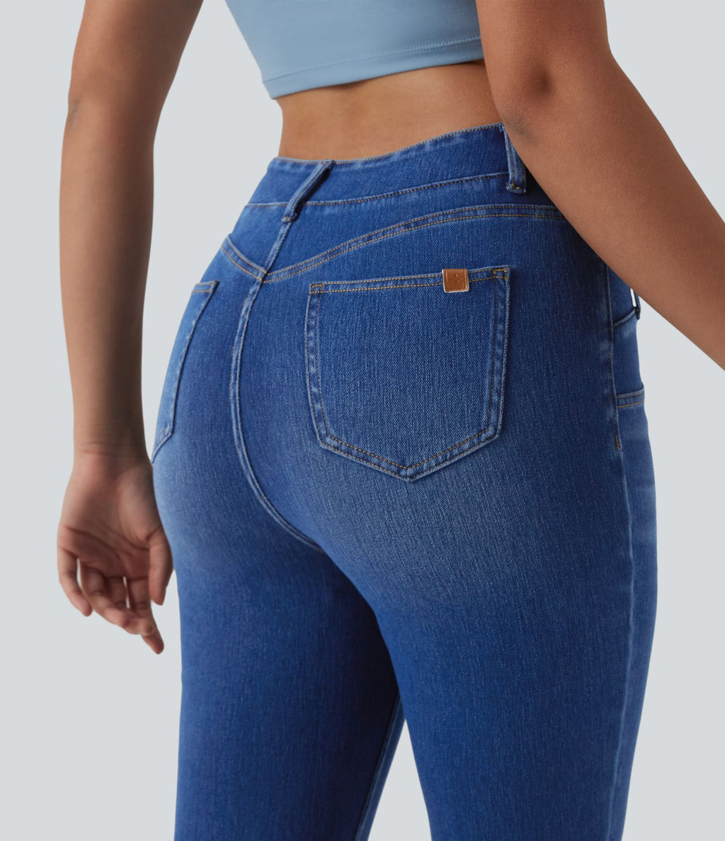Halara Flex™ Jean 7/8 slim asymétrique taille haute croisée avec poches