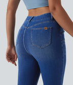 Halara Flex™ Jean 7/8 slim asymétrique taille haute croisée avec poches