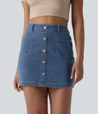 Jupe mini moulante décontractée Halara Flex™ en denim taille haute boutons décoratifs avec poches