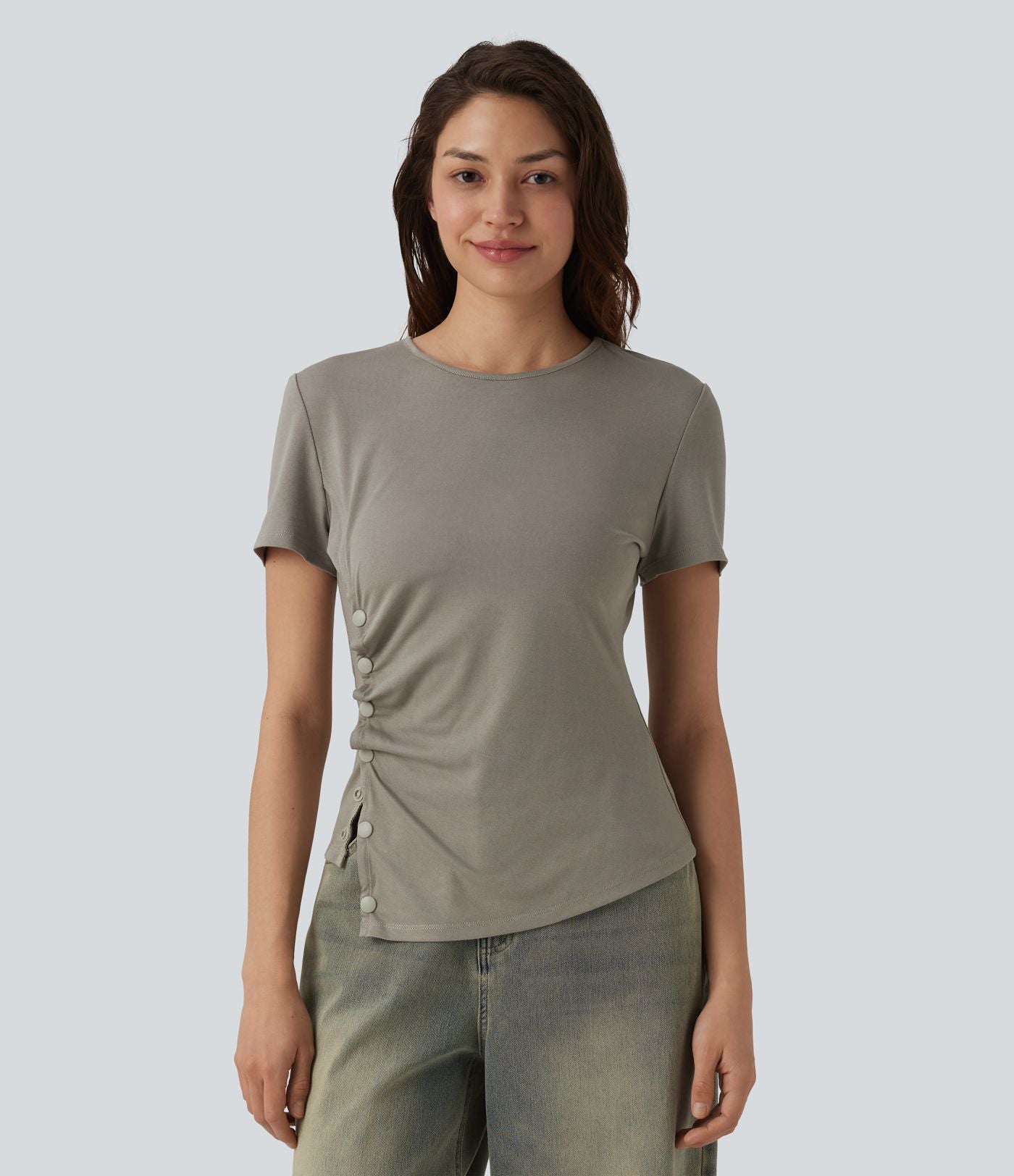 T-shirt col rond manches courtes avec boutons-pression