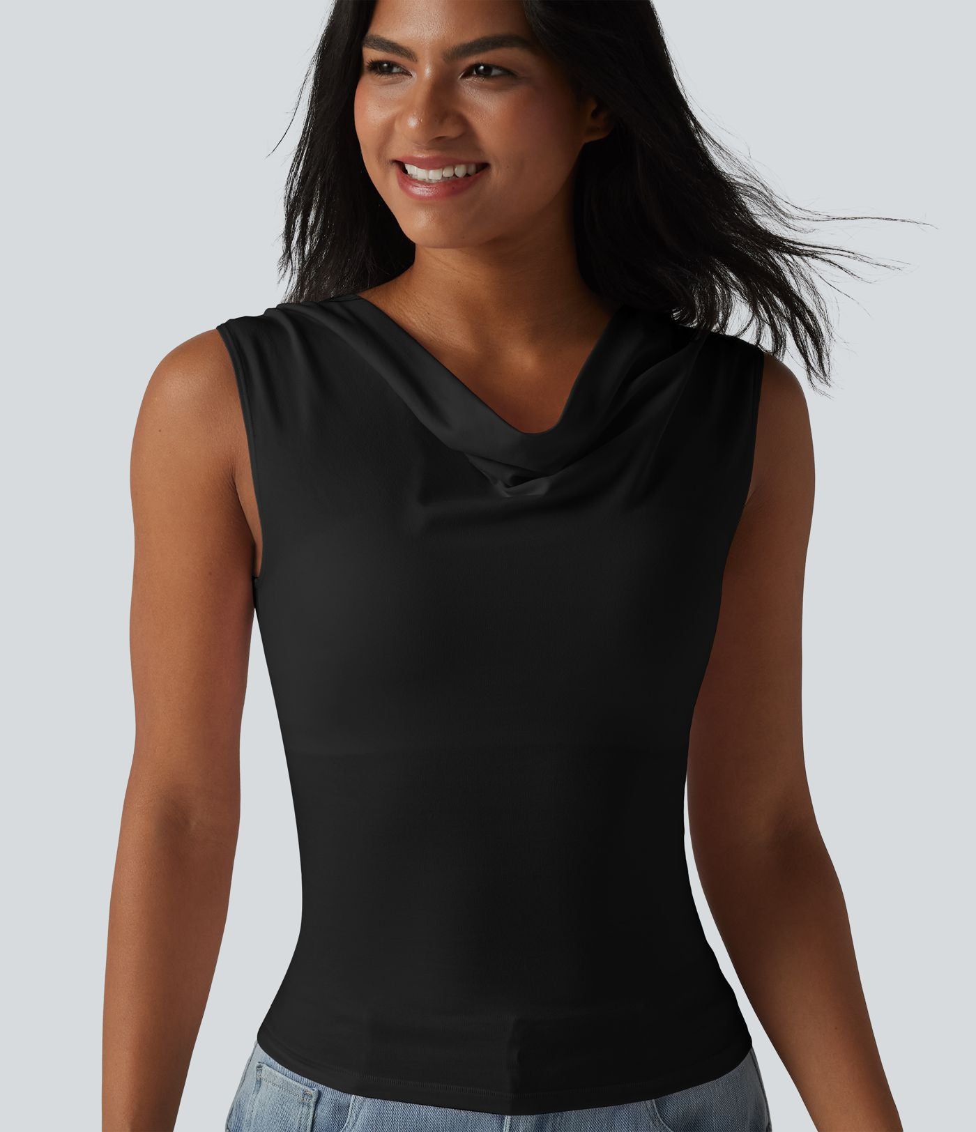 Halara haut décontracté en jersey de coton col bénitier sans manches soutien-gorge intégré bonnets B-DD
