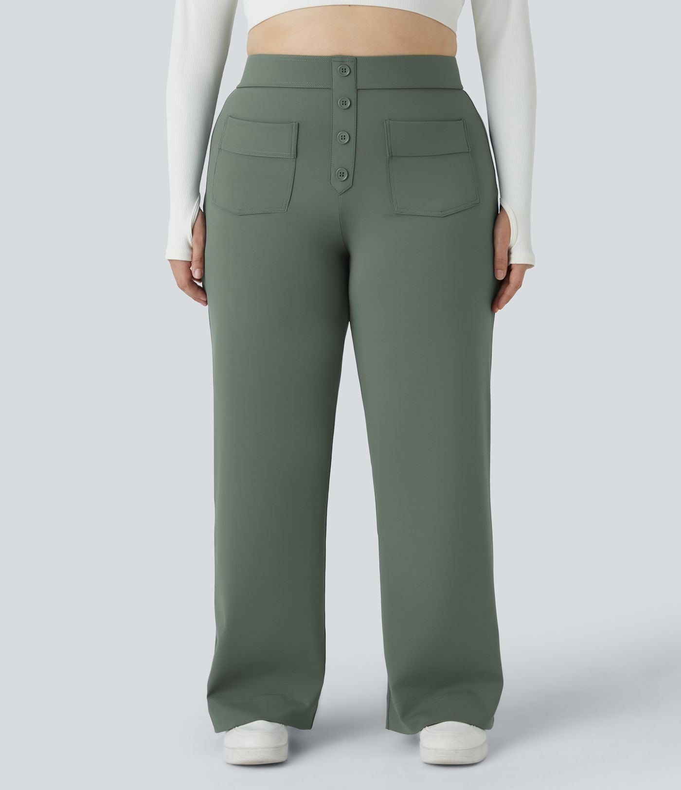 Pantalon coupe droite grande taille taille haute DayStretch avec poches