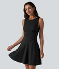 Robe mini évasée décontractée sans manches col bateau avec poches