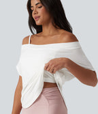 Top de yoga à une épaule, manches courtes, ourlet asymétrique et soutien-gorge intégré à séchage rapide