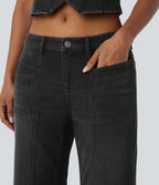 Jean bootcut délavé Halara Flex™ taille basse à poches multiples et fermeture zippée