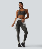 OneForm Brassière de sport de yoga sans couture imprimé léopard bretelles ajustables froncée avec soutien-gorge intégré