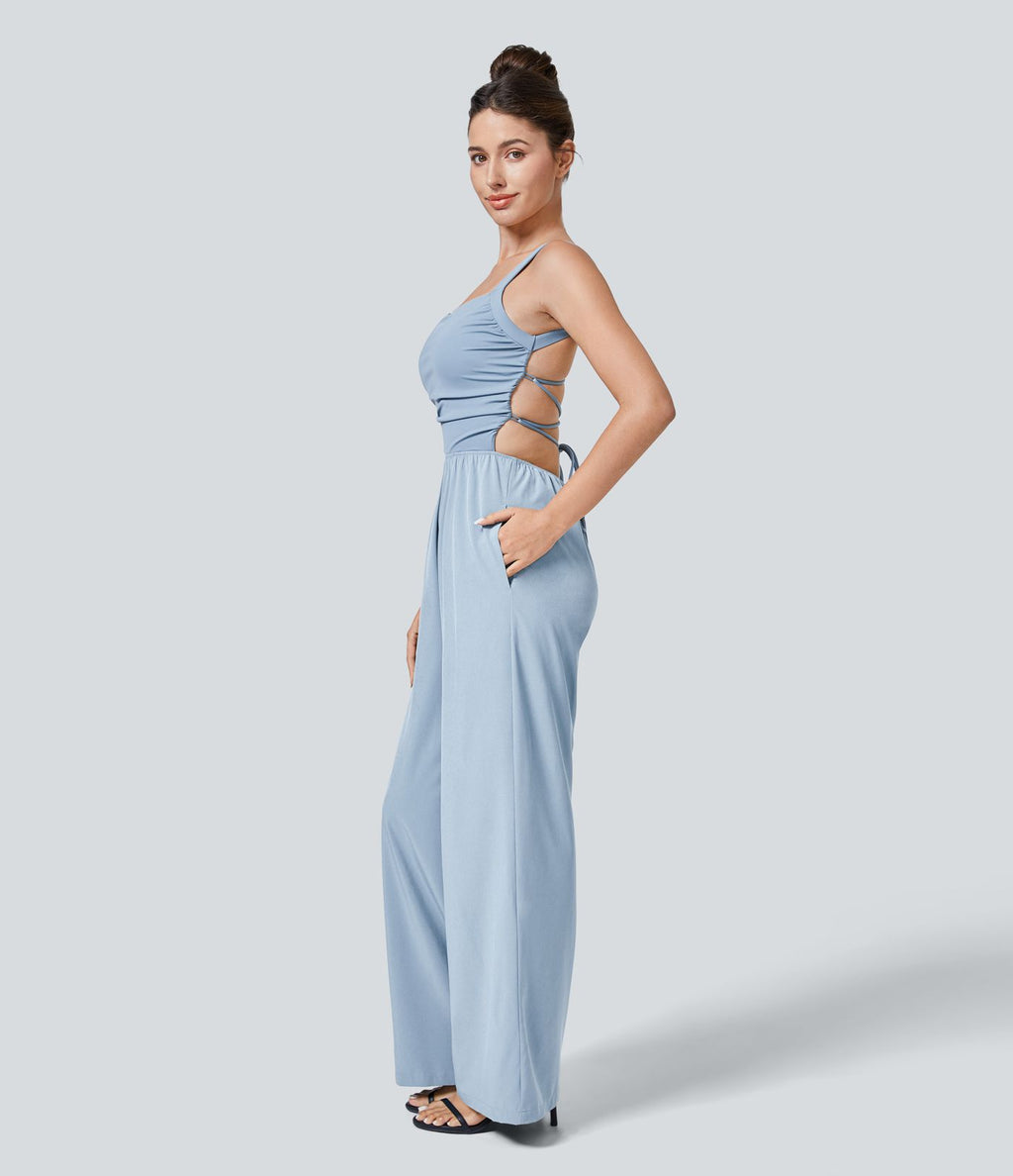 Breezeful™ Combinaison Casual Dos Nu Croisé avec Lacets et Poches Latérales à Séchage Rapide