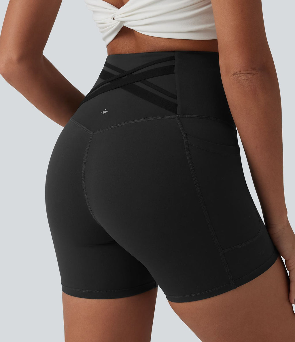 Short cycliste de running Halara UltraSculpt™ taille haute ventre plat 12,5 cm avec dos croisé et poches