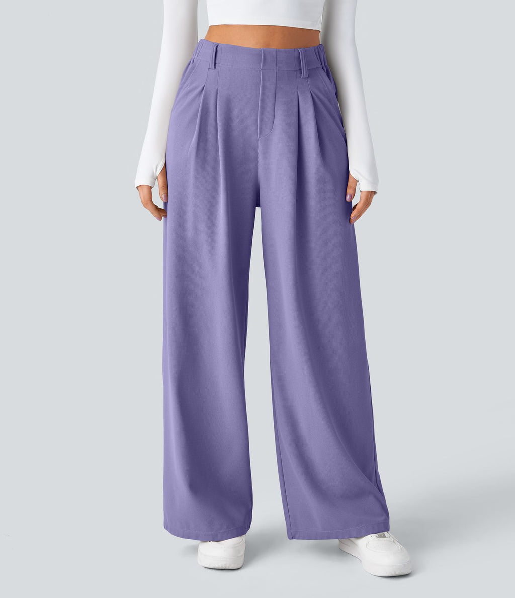 Halara Flex™ Pantalon Tailleur Large Fluide Gaufré Taille Haute Poches Latérales