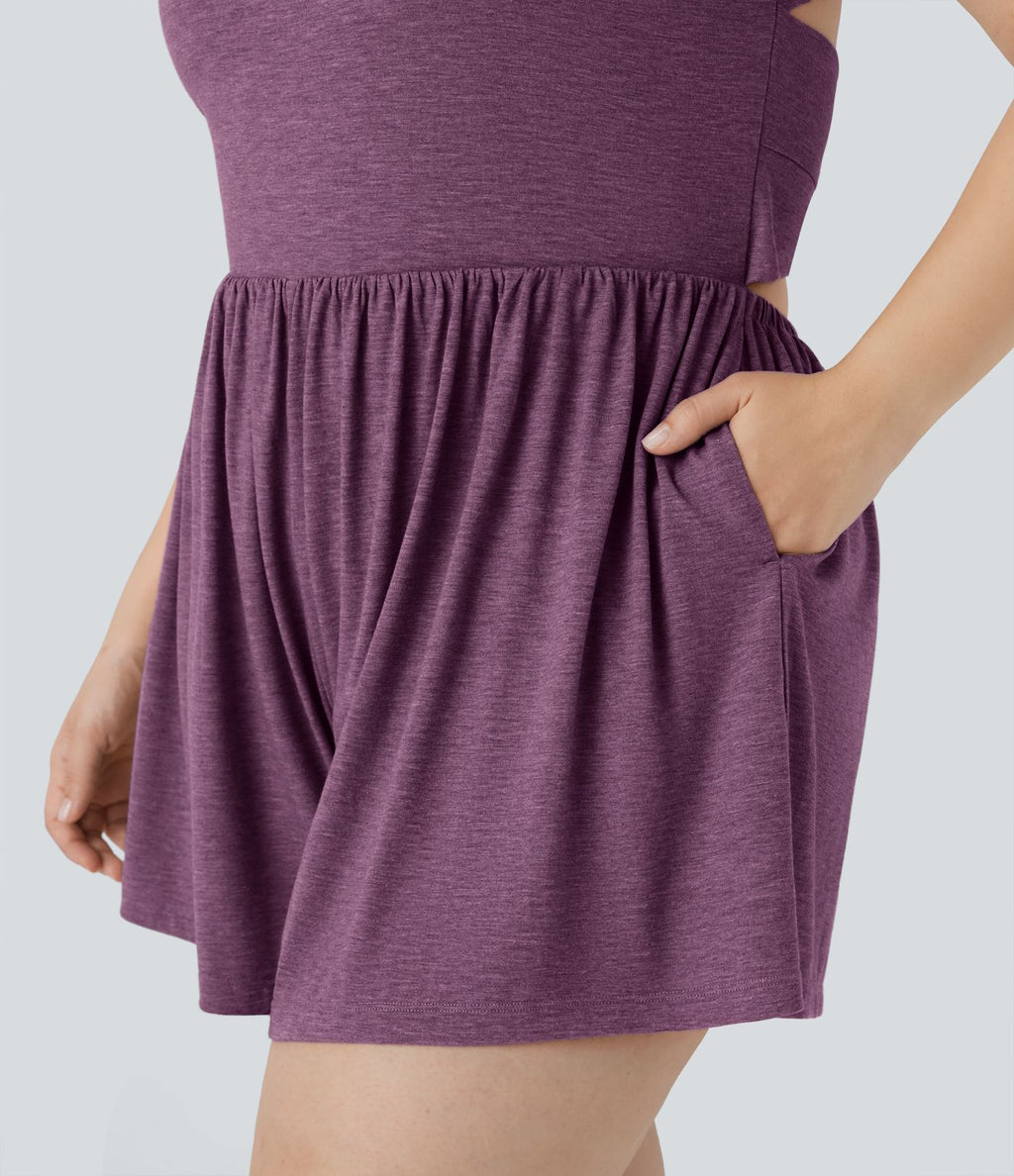 Combinaison-short de séjour grande taille 2-en-1 dos nu torsadée avec poches - Easy Peasy Edition
