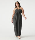 Robe maxi grande taille col halter dos nu avec lien au dos et poches