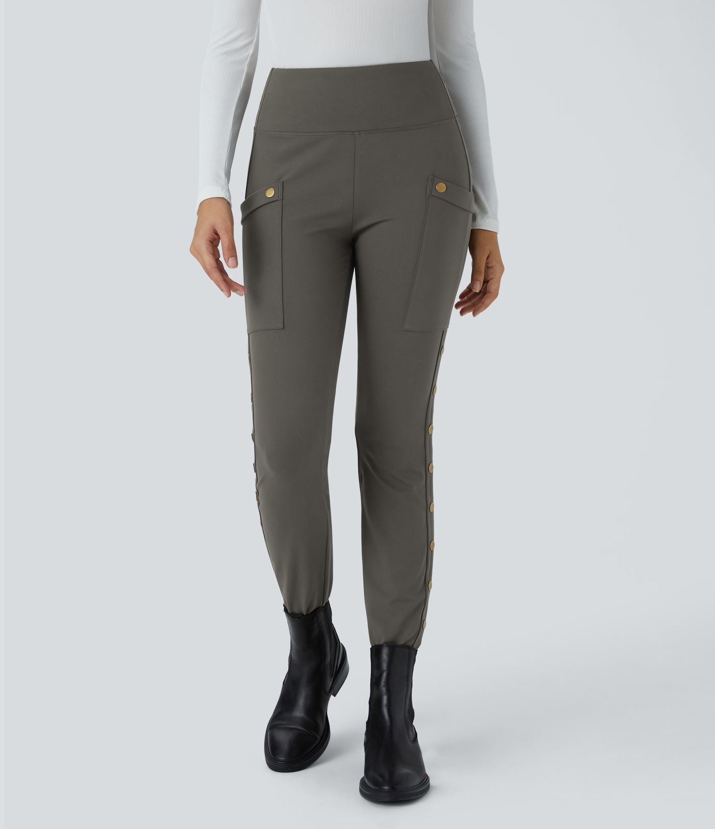 Pantalon taille haute ajusté longueur cheville avec poches décoratives DayStretch