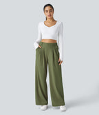 Halara Flex™ Pantalon Tailleur Large Fluide Gaufré Taille Haute Poches Latérales