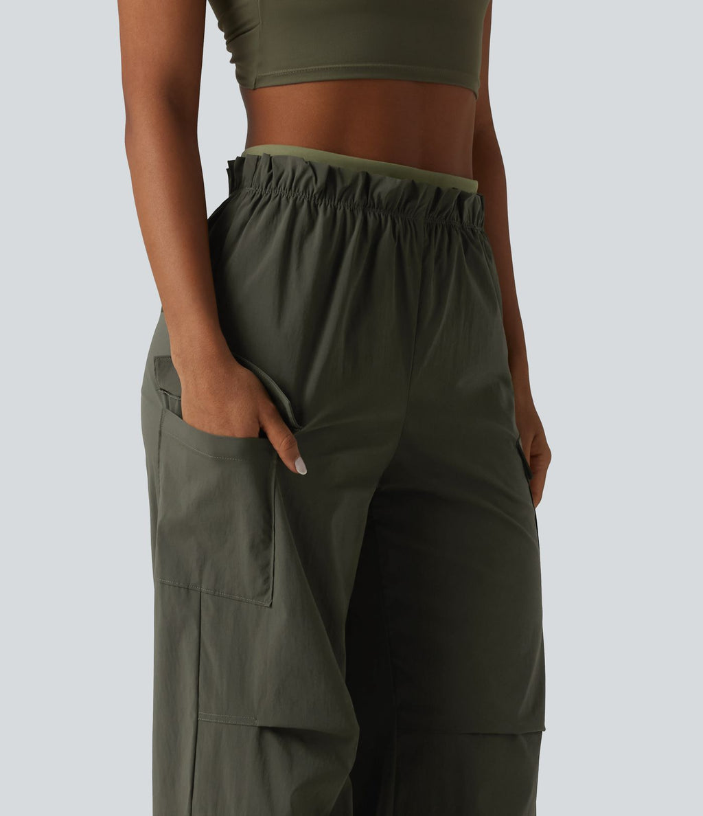 Jogging cargo ample de randonnée taille haute avec poches