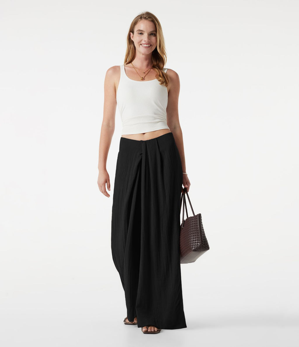 Pantalon ample décontracté effet lin, taille moyenne, à poches