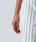 Pantalon de tennis rayé à taille mi-haute et jambes droites avec poches