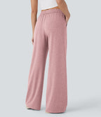 Pantalon large décontracté taille haute avec cordon de serrage et poches latérales