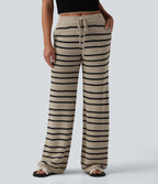 Pantalon pull ample décontracté taille basse avec cordon de serrage color block rayures avec poches