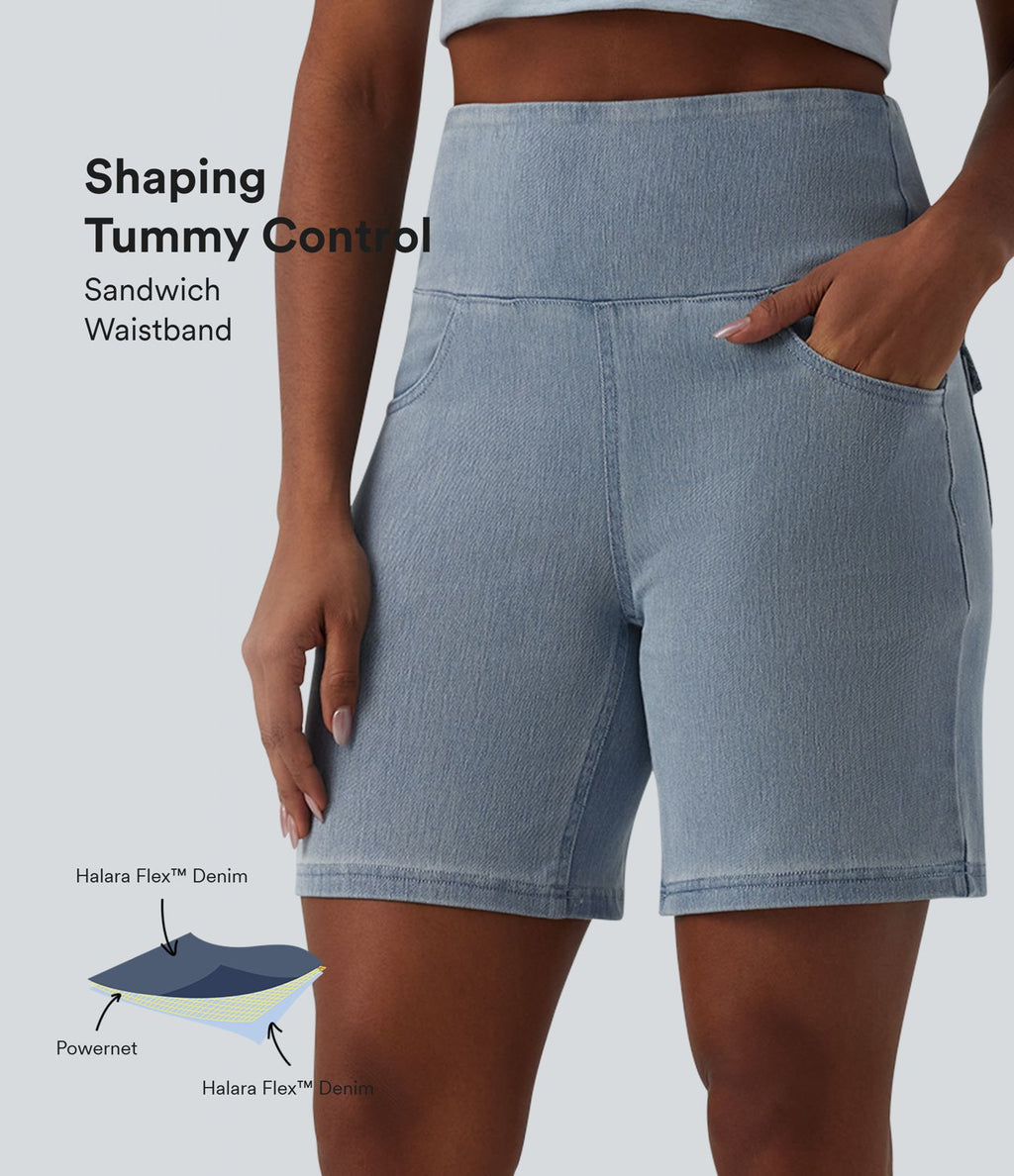 Short en jean Halara Flex™ casual gainant taille haute 17,5 cm avec poches