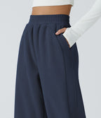 Pantalon velours côtelé de jogging décontracté à taille haute avec poches latérales