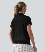 Pull resort col V manches chauve-souris courtes crochet