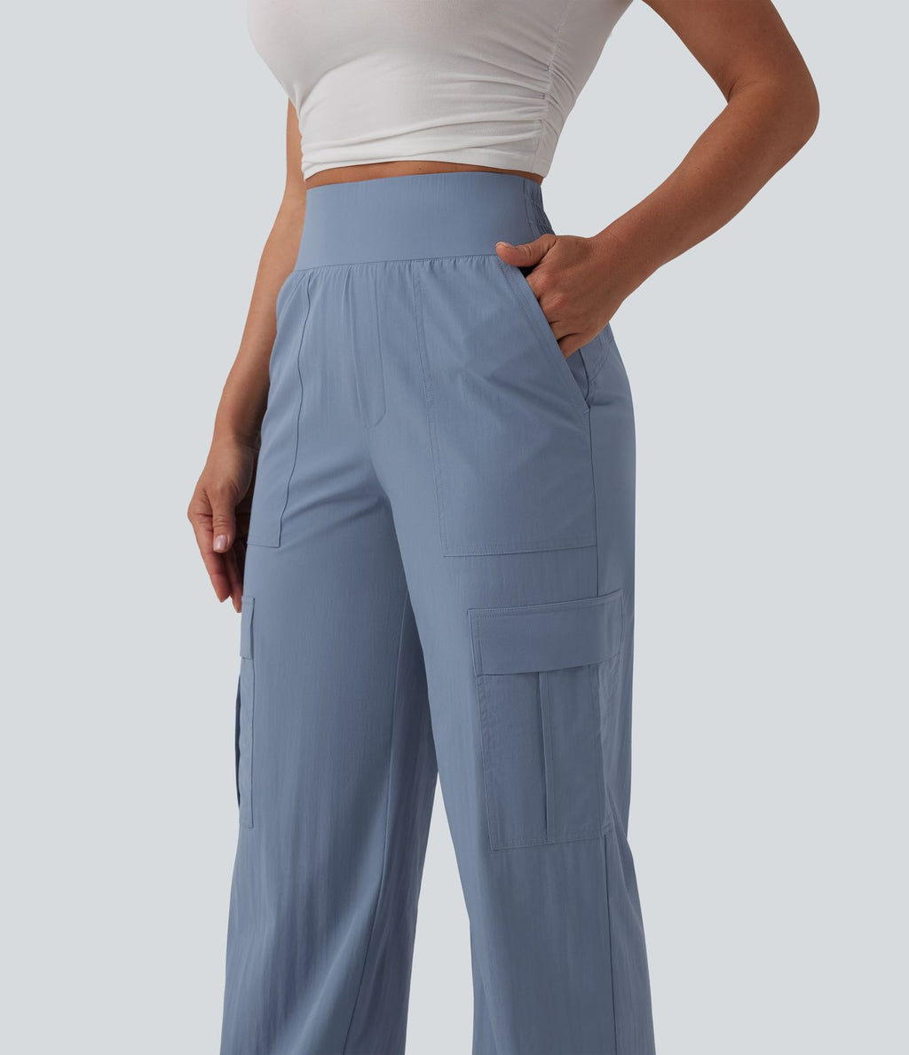 Pantalon décontracté coupe droite taille haute avec poches