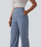 Pantalon décontracté coupe droite taille haute avec poches