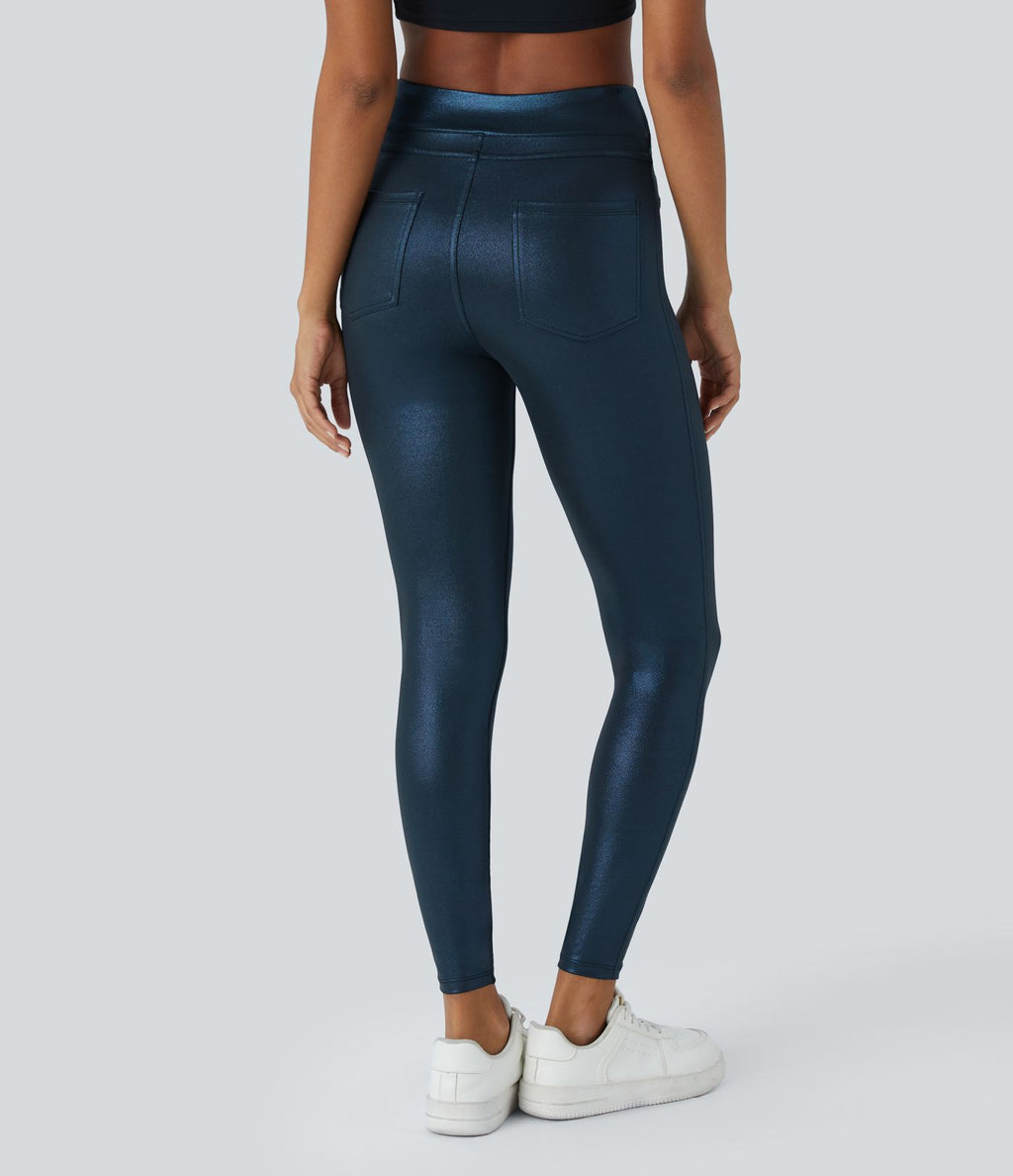 Softlyzero™ Legging Travail Taille Haute Tissu Enduit Poche Latérale Arrière