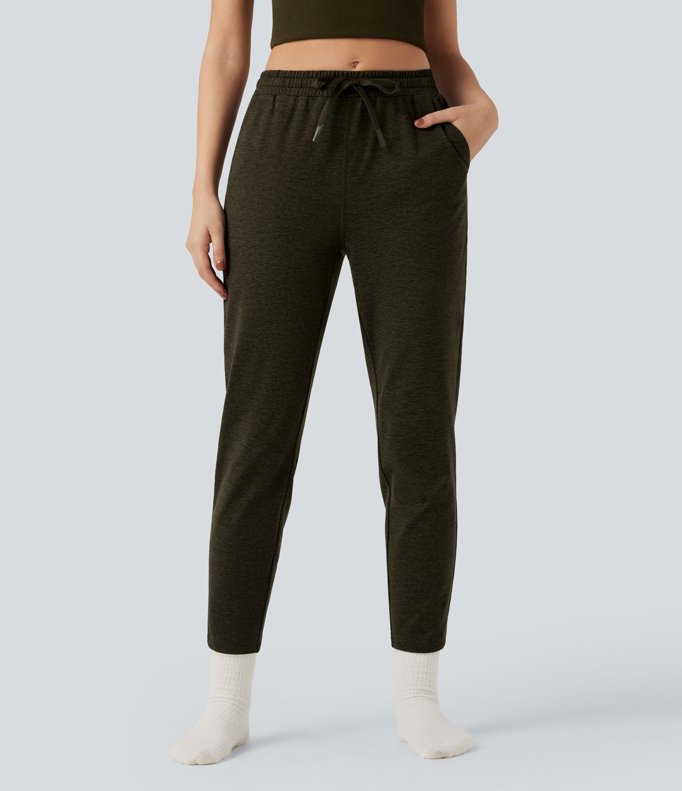 Pantalon jogging détente thermique chiné taille mi-haute séchage rapide avec cordon et poches - UPF40+