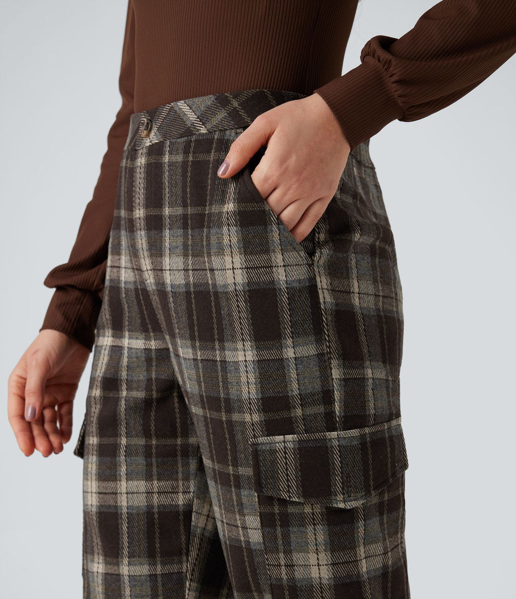 Jogging cargo tailleur carreaux taille mi-haute avec poches