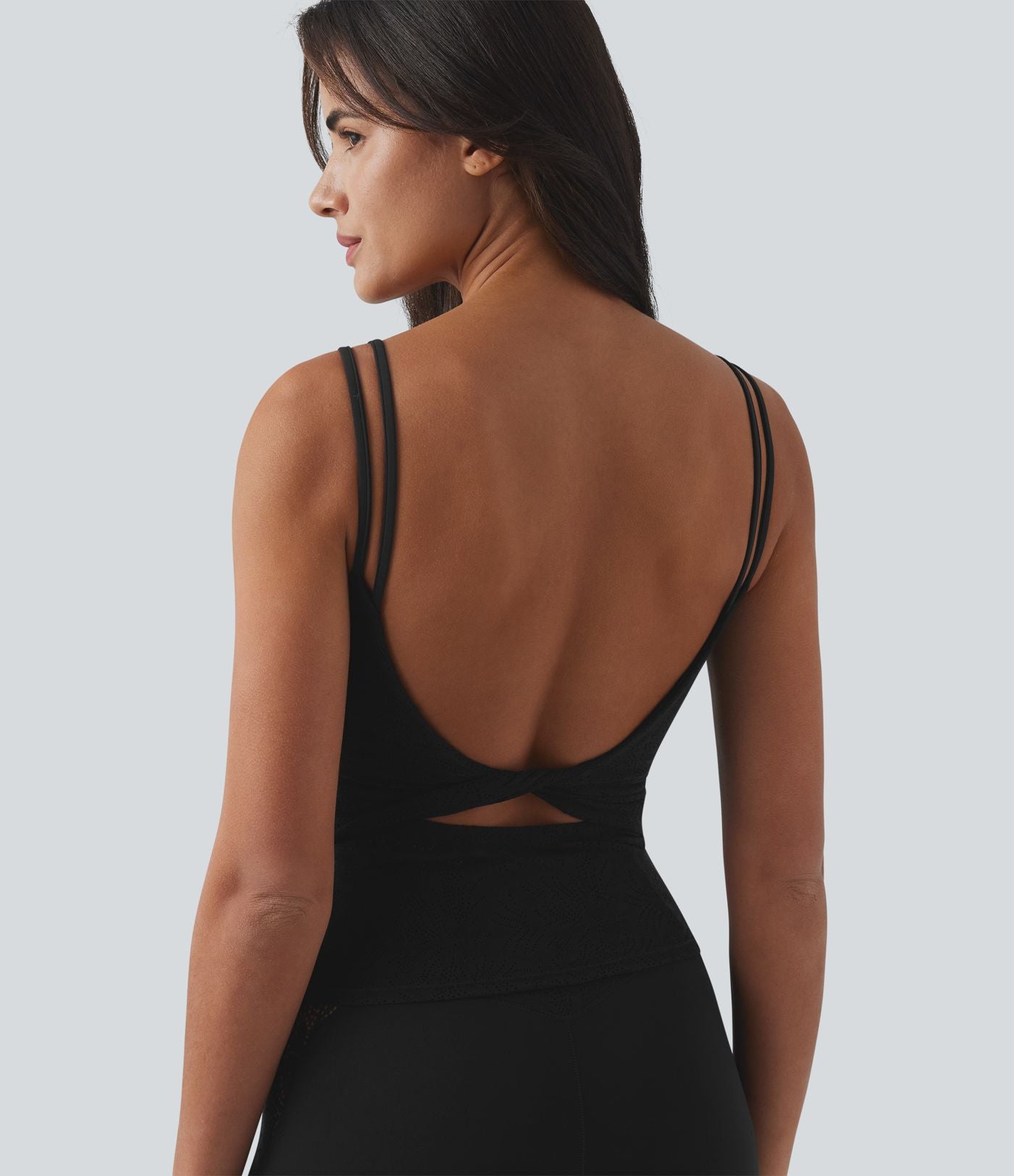 Débardeur yoga SoftlyZero™ col U dos nu torsadé dentelle avec brassière intégrée - longueur extended