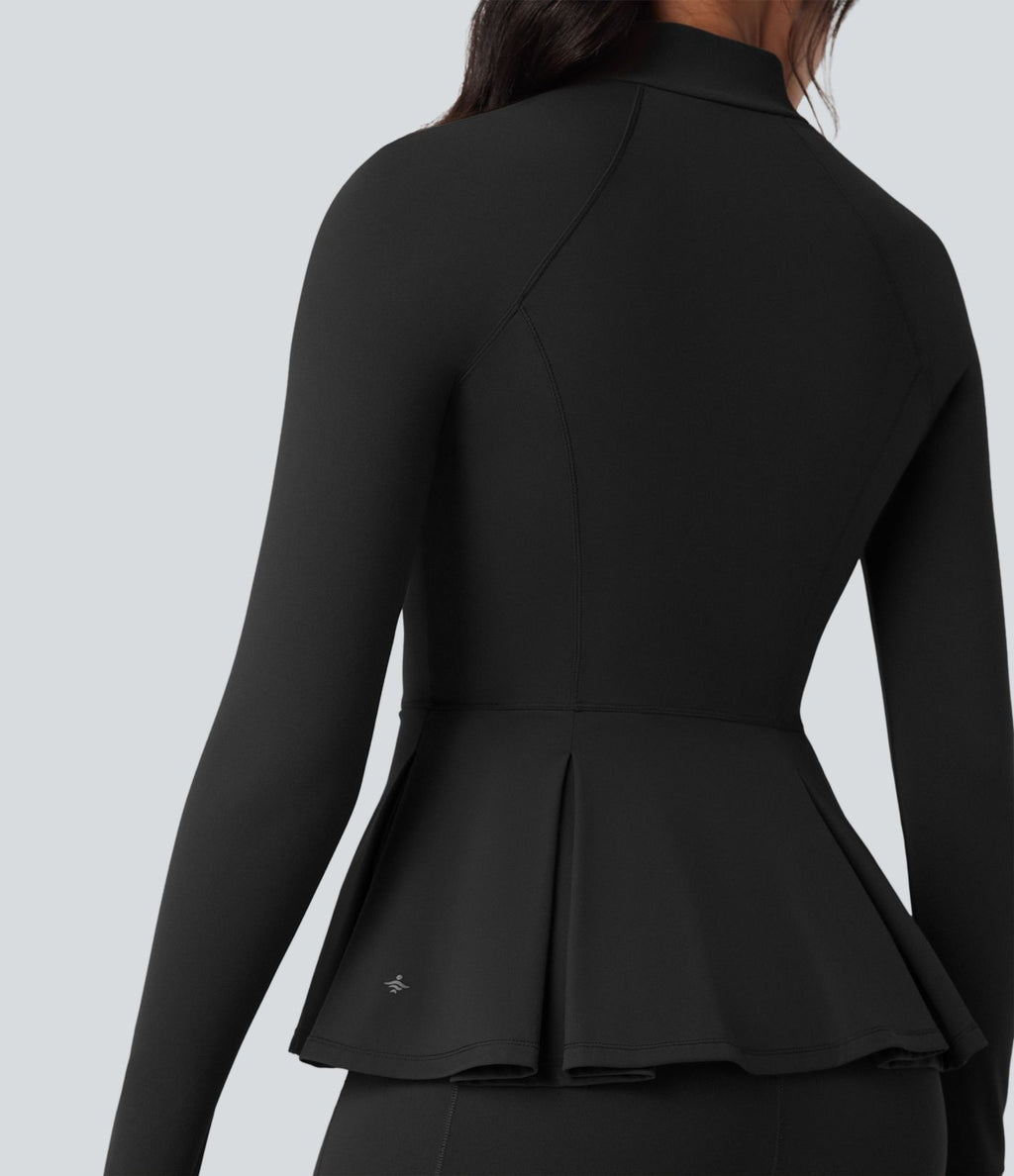 Veste de yoga ajustée SoftlyZero™ Plush col montant à trous pouces froncée ourlet plissé