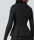 Veste de yoga ajustée SoftlyZero™ Plush col montant à trous pouces froncée ourlet plissé