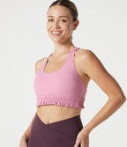 Brassière de sport pour entraînement à maintien léger, col U, ourlet à volants