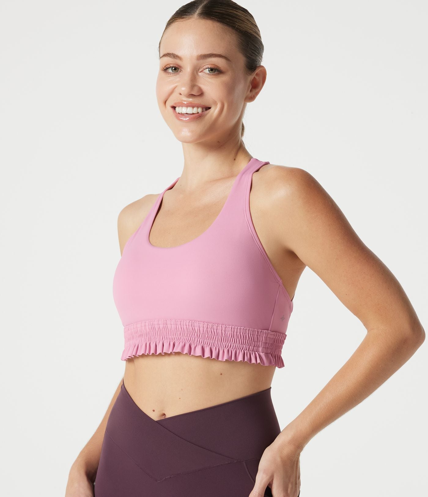Brassière de sport pour entraînement à maintien léger, col U, ourlet à volants