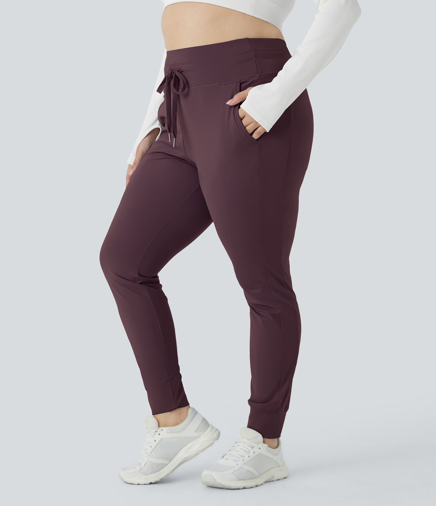 Jogging grande taille SoftlyZero™ Airy taille haute avec cordon de serrage poches latérales longueur complète effet frais InstantCool, protection solaire UPF50+