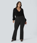 Pantalon cargo évasé taille haute grande taille avec poches à rabat latérales