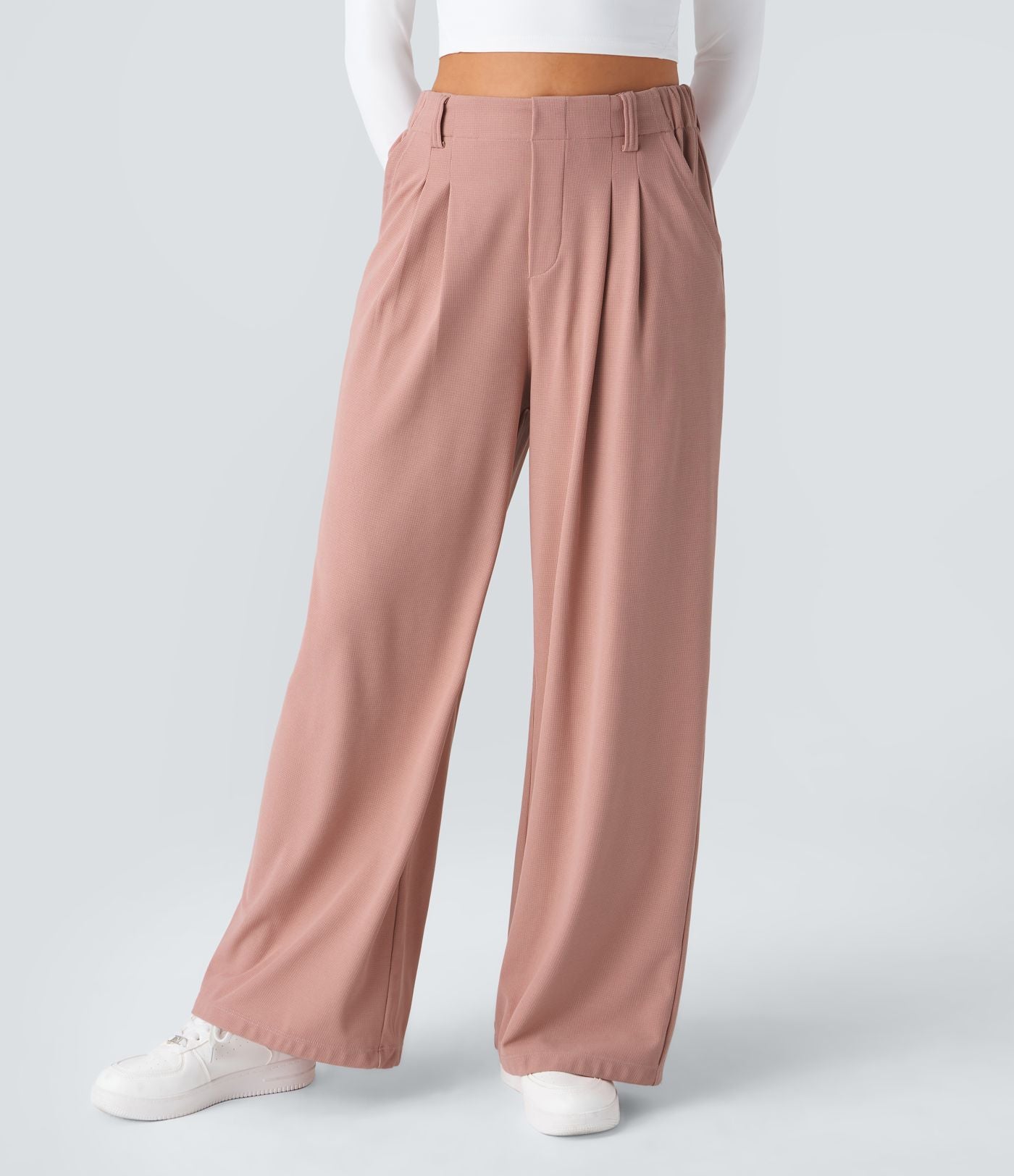 Pantalon Tailleur Large Fluide Halara Flex™ Gaufré Taille Haute Poches Latérales