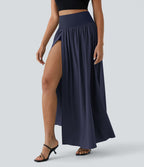 Breezeful™ Jupe Taille Haute Casual Maxi Séchage Rapide Fluide Fente Plissée 2 en 1
