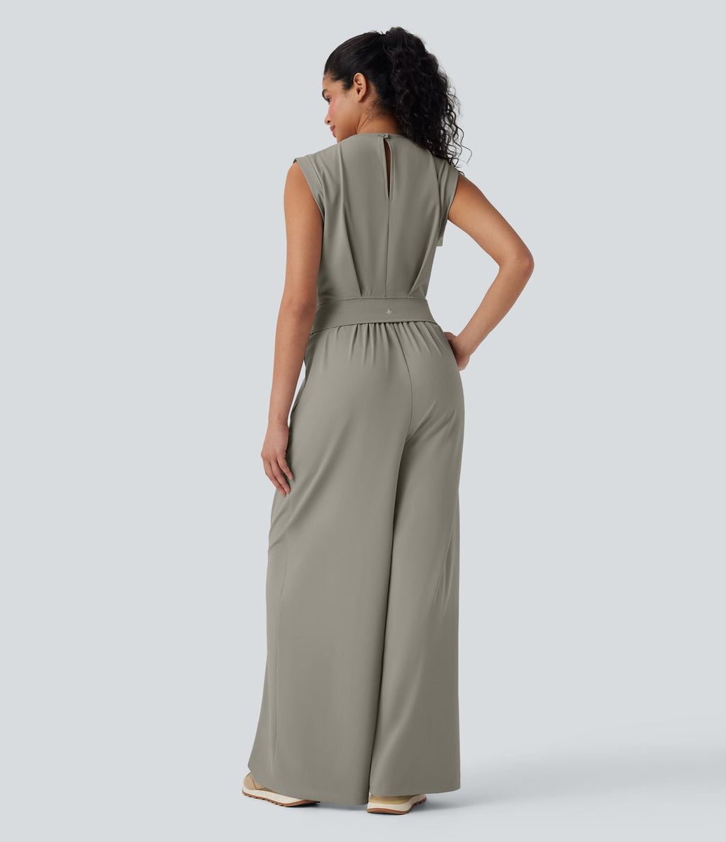 Softlyzero™ Quickdry col rond sans manches dos ajouré avec poche latérale combinaison de yoga - Édition Easy Peasy