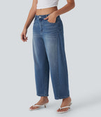 Jean Barrel 7/8 décontracté taille mi-haute délavé Halara Flex™ avec poches