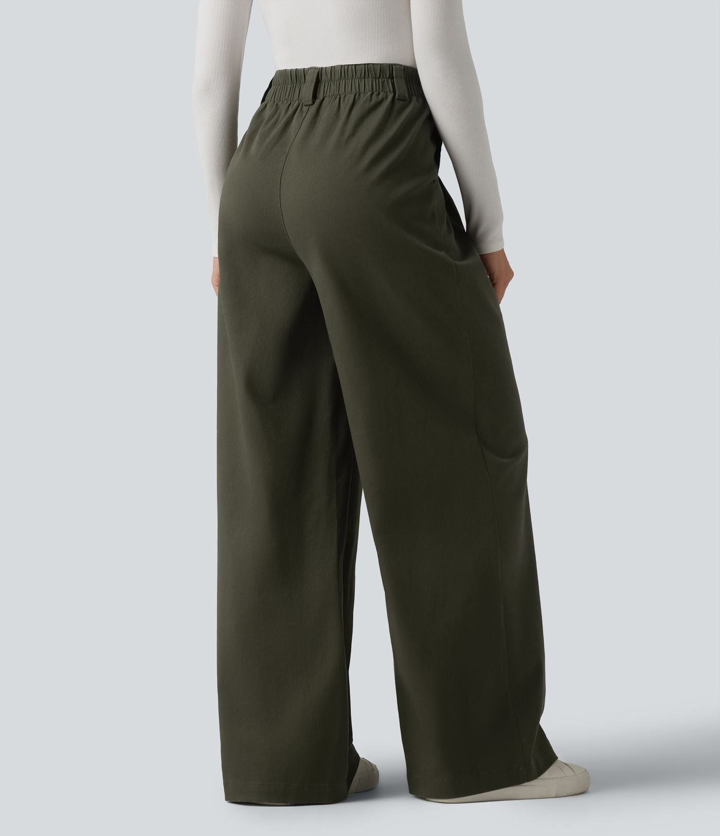 Pantalon chino de travail ample taille haute en coton avec poches