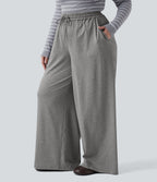 Pantalon décontracté grande taille large taille haute avec cordon de serrage et poches