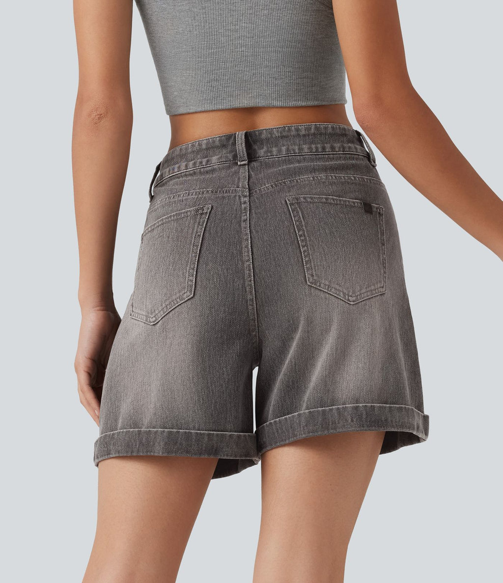 Halara Flex™ Short en denim taille mi-haute ourlet retroussé 12,5 cm avec poches