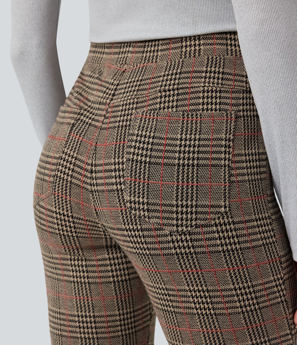 Halara Flex™ Pantalon skinny tailleur taille haute à motif pied-de-poule avec poches arrière