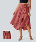 Breezeful™ Jupe Taille Haute Casual Midi Séchage Rapide Fluide Fentes Latérales Nouées 2 en 1