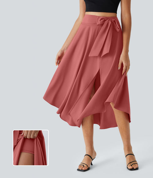 Breezeful™ Jupe Taille Haute Casual Midi Séchage Rapide Fluide Fentes Latérales Nouées 2 en 1