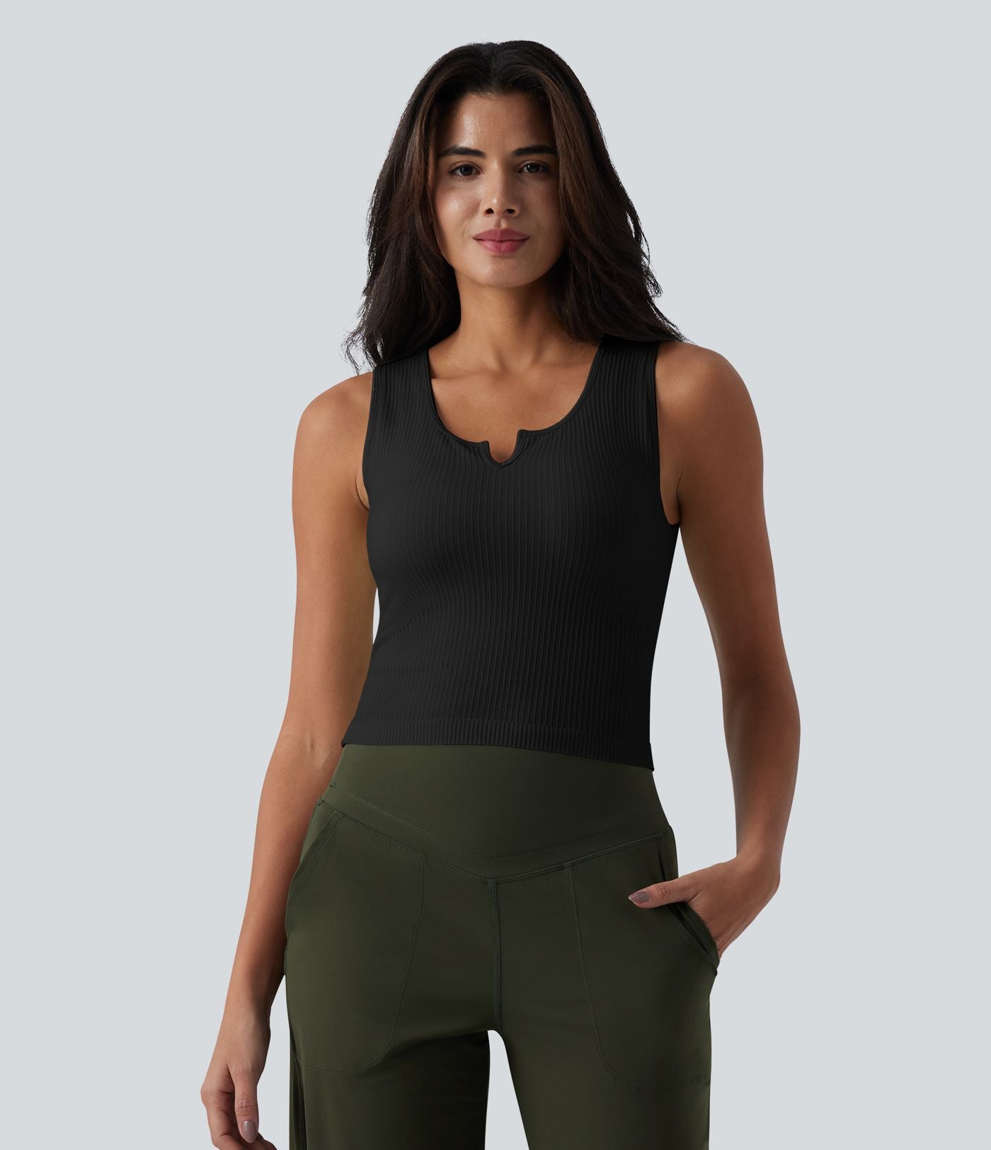 OneForm Débardeur de yoga sans coutures côtelé col V