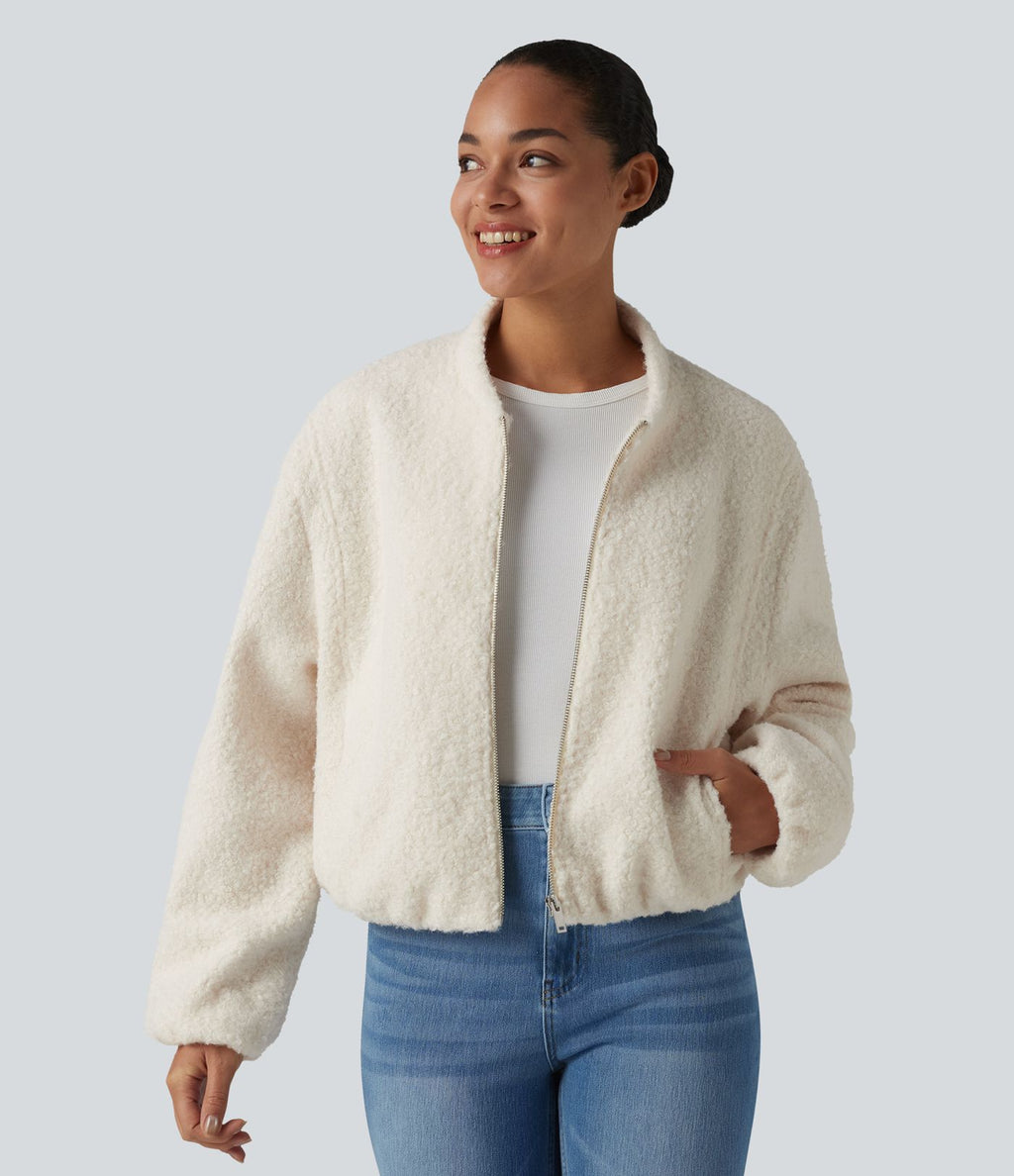 Veste sherpa décontractée zippée avec poches